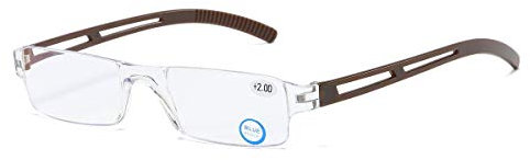 KoKoBin Rahmenlose Lesebrille Sehhilfe mit Blaulichtflilter Anti Blaulicht Lesehilfe für Damen und Herren(Braun,+2.5)