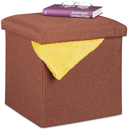 Relaxdays Sitzhocker mit Stauraum, faltbar, weich gepolstert, eckig, Stoff, Sitzwürfel, HBT: 37 x 37,5 x 37,5 cm, braun