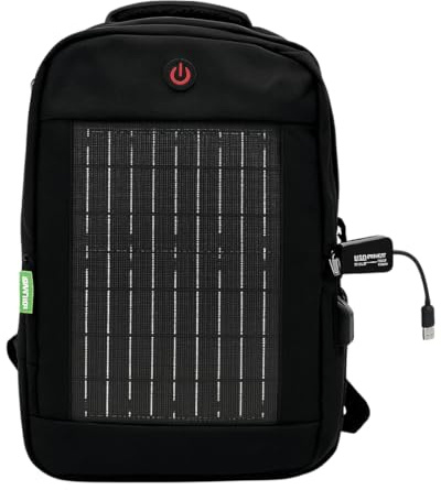 Sac à Dos Solaire 10W, Panneau Intégré, Port USB 5V, Imperméable, Chargeur Randonnée pour Téléphone, Unisexe, Camping, Trekking (Noir, Grand)