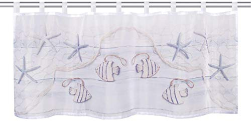 HOMEbasics Cafehaus FISCIO, transparent Voile, 45x140 cm, Blau