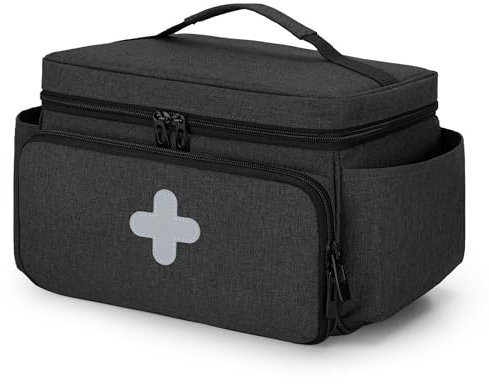 CURMIO Erste Hilfe Sets Tasche, Tragebare Medizinische Tasche für Haushalt, Notfalltasche für Hausarzt, Häusliche Pflege, Reise oder Notfallveranstaltung (Leere Tasche), Patent Angemeldet, Schwarz