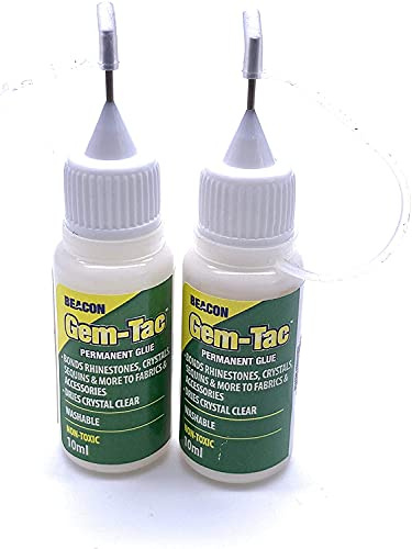 JP Arts & Crafts 10ml Beacon Gemtec Adhesive with Crystal Needle for Applying Crystals, Rhinestones, Diamante, Diamonds, Arts & Crafts, DIY Projects and Fashion Accessories (2 Bottles)