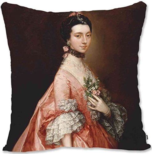 BONNIU Dekorativer Kissenbezug mit Reißverschluss 40X40 cm Samt Kissenschutzbezug Renaissance Rokoko Frau Porträt Kunst - Gainsborough - Mary Klein Lady Carr GB057