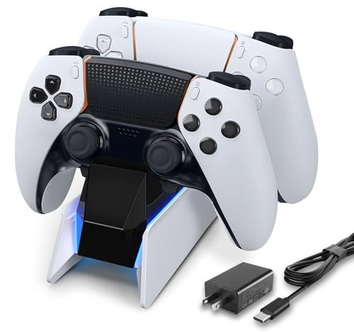 PS5 Controller Charger, PS5 Controller Charging Station Dock, Fast Dual Charging for Dualsense, PlayStation 5 Controller with Wireless Controller Accessories, Blue LED ON/Off Automatically afbptek