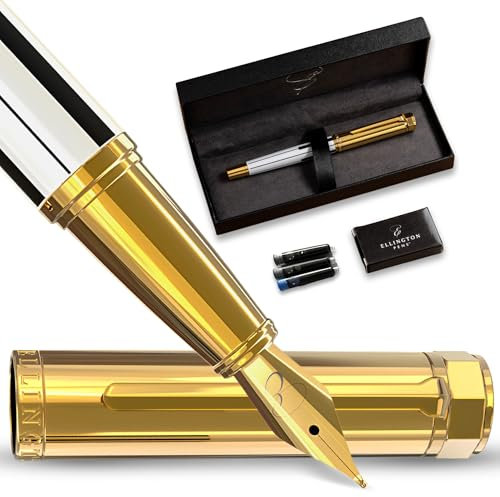 Ellington Pens Luxury Fountain Pen Set- Fountain Pens for Writing - Smooth Nib - Includes Refillable Ink Converter, 3 Ink Cartridges [2 Black & 1 Blue], Gift Box - Elegant Calligraphy