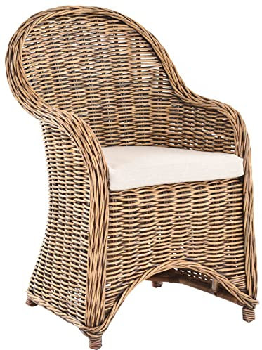 Esszimmer-Sessel Rattan Grau Rattan Korbsessel Esszimmerstuhl Korb Sessel Korbstuhl mit Armlehne Flechtsessel (mit Polster, Vintage Braun)