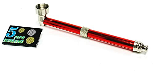 Long Handle Plain Metal Tobacco Smoking Pipe Assorted Color with Filter Screen By Fenny's Creations (Red)
