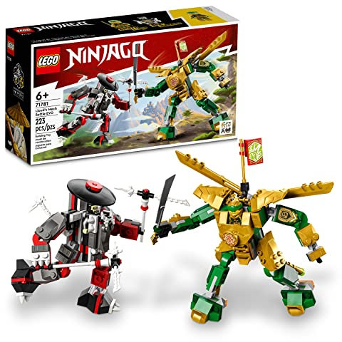 LEGO NINJAGO Lloyd’s Mech Battle EVO 71781, 2 Action Figures Set with Upgradable Figure, Toy for Kids Ages 6 Plus with Bone Warrior and Golden Lloyd Minifigures, Golden,green