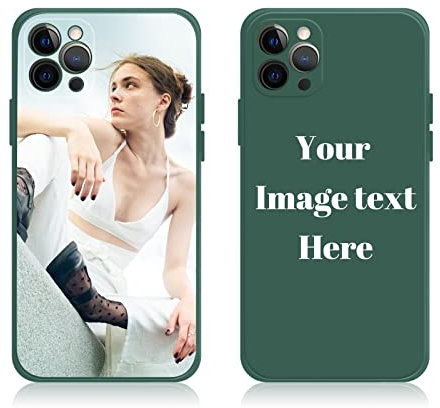 AnNengJing Custom Soft Liquid Silicone Cases Full-Body Protective Personalized Photo Name Text Logo Phone Cover for iPhone 11 Pro Blackish Green