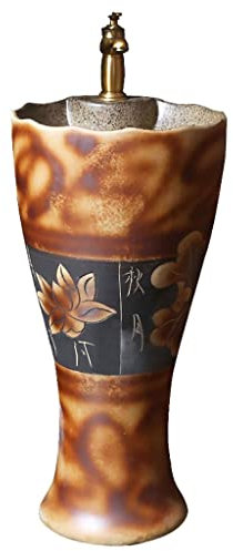 UNNS Lavabo sur Pied Rétro Céramique Colonne Bassin Antique Villa Extérieure Étage Lavabo Colonne Lavabo Bassin Intégré (Color : A)