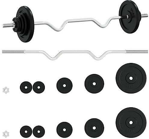 vidaXL Langhantel mit Hantelscheiben 30 kg Gusseisen Verchromter Stahl Hantelset Langhantelstange mit Gewichten Hantelstange Hanteln Set Krafttraining