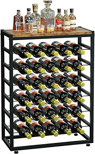 Dripex Étagère à vin pour 30 Bouteilles, étagère à Bouteilles avec 6 étages, Support à vin Vintage en métal pour Cave, Bar et Rangement, Porte-Bouteille avec Plateau de Table 59 x 30 x 88 cm