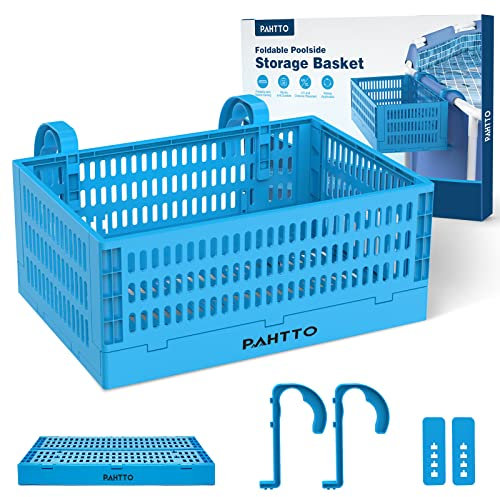 Poolside Aufbewahrungskorb, faltbar, oberirdischer Pool-Aufbewahrungskorb für Poolspielzeug, Handtücher, Getränke, Pool-Organizer, Poolzubehör für oberirdische Schwimmbäder (1 Packung, Blau)