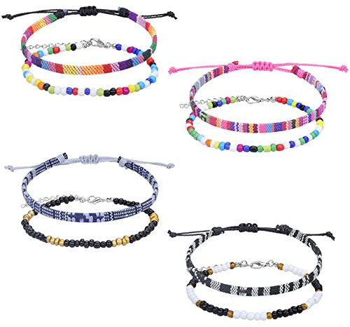 Cosswe Boho Fußkettchen Set,8 Stück Damen Fußkettchen Surfer Fußband Fußkette Verstellbares Bunte Geflochtene Fußkettchen Perlen Fußkettchen für Frauen Mädchen Valentinstag Geburtstag