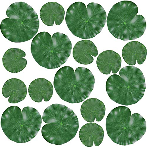 FFWHKON Schwimmende Lilien, Kunststoff-Teich-Ornamente, 18 Stück, künstliche Lotusblätter, Kunststoff-Schaumstoff-Seerosen-Pads, Laub, Teich-Dekoration für Koi, Fisch, Pool, Terrasse, Aquarium