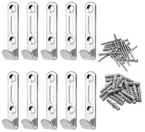 MABAHON 10set Heavy Duty J Wall Hooks Picture Mirror Hanging Hook Silver for Bedroom Kitchen Bathroom for Hanging Clothes Hats Scarves Bags - Can be Hung up to 25 kg