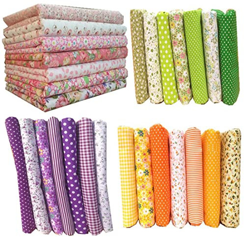 28 Stück Stoffe zum Nähen,DIY Stoffreste Baumwolle,Baumwollstoff Patchwork Stoffpaket für Kleidung, Bettwäsche, Vorhänge, Puppen, Handtaschen (Pink+Lila+Grün+Orange, 50 * 50cm)