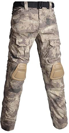 KINROCO Taktische Camo Hose für Herren mit Knieschoner Draussen Multi-Tasche Kratzfest Trekking Militärkampf Cargohose(Size:40W,Color:Graue Ruine)