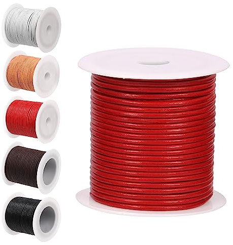 Glarks Cordón de piel redondo de 10 m x 2 mm, suave y liso, para hacer collares, pulseras, envolturas, cuentas artesanales y cordones de zapatos (rojo brillante)