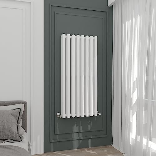 WarmeHaus White 1200x545mm Vertical Designer Column Radiator Double Round Panel Tall Bathroom Radiators Heater
