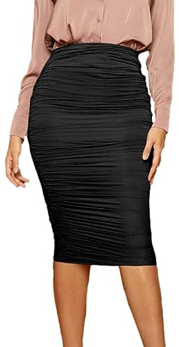 AMABILEMIA Gonna Donna Elegante a Vita Alta Gonna Sexy a Tubino Midi Elasticizzata Gonna Plissettata al Ginocchio con Pieghe Aderente AM988
