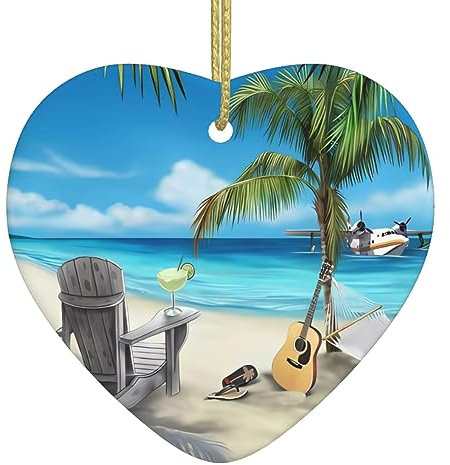 Gitarre am Strand Druck Personalisierte Weihnachtskugel Keramik Weihnachten Hängende Ornament Weihnachtsbaum Dekoration Für Freund Freundin Frau Xmas Geschenke