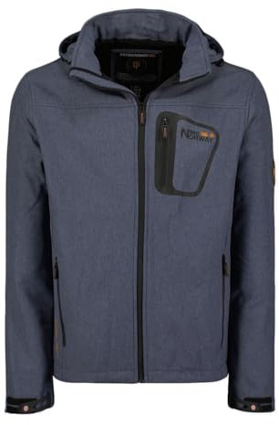 Geographical Norway texshell men Veste Softshell Capuche Homme Impermeable - Manteau Outdoor Blouson Coupe Vent Tactique Resistant - Randonnee Ski Automne Hiver Printemps (Bleu M)