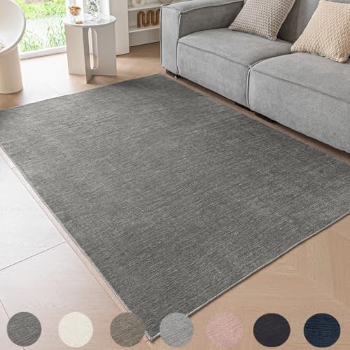 Ceneco Kurzflor Teppich, Waschbare Teppich Wohnzimmer, Modernen Weichen Teppiche Schlafzimmer, rutschfeste Dünne Tepich, Bereich Teppiche für Küche, Büro, Lounge (Dunkelgrau, 80×150cm)