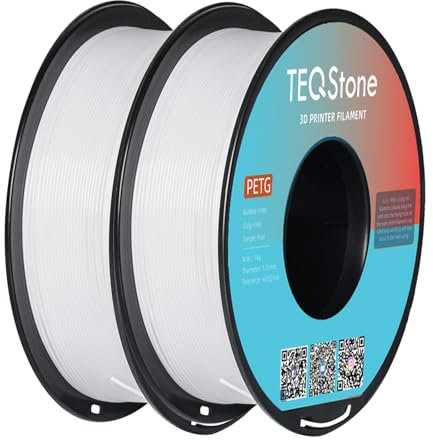 TEQStone PETG Filament 1.75mm Weiß 2KG, Maßhaltigkeit +/-0.02mm Sauber Gewickelt 3D Drucker Filament Bundle Vakuumverpackung (1KG x2 Spule)