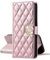 EuoDuo Kompatibel mit Huawei P20 Lite Hülle zum Klappen PU Leder Handyhülle Glitzer Diamant Blumen Klapphülle Rautenmuster Schutzhülle Handytasche Mädchen Etui - Rosa