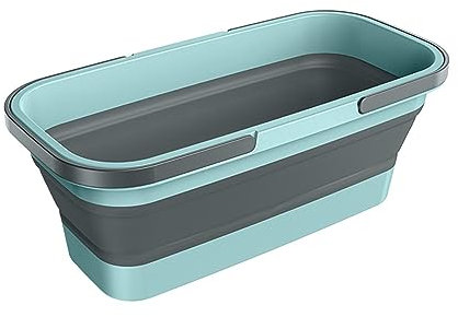 Collapsible Bucket Foldable Mop Bucket, Large Capacity Rectangle Mop Bucket With Handle, Foldable Silicone Bucket For Cleaning Flat Mop,House Cleaning,Car W, Blue