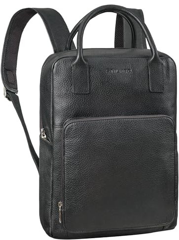 STILORD 'Seraphine' XL Leder Rucksacktasche mit Laptop-Fach 15,6 Zoll Business Rucksack Damen Lederrucksack Groß Lehrertasche mit Trolley Schlaufe Aufsteckbar Vintage Echtleder, Farbe:schwarz