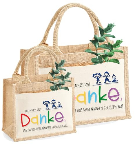 AMBERGER DESIGN by A&M Osterhage amd Jute-Tasche DANKE-Dass du uns beim Wachsen geholfen hast Kindergarten Abschiedsgeschenk | personalisiert | Geschenk-Tasche Nachhaltig