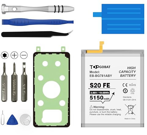 TOPGOBAT Batteria di ricambio per Samsung Galaxy S20 FE 5150 mAh, ad alta capacità, compatibile con Samsung Galaxy S20 FE (SM-G781B G781U G781W SM-A526 A526B/DS A5260 A526W), con kit di attrezzi,