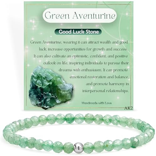 Grüner Aventurin - Glücksstein - Edelstein Perlen Armband für Frauen, 4mm Kristall Silber 925 Naturstein Schmuck Elastisch Armbänder Damen, Chakra Spirituelle Charms Armbänder Geschenke