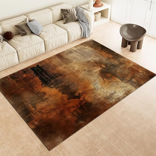 Teppich Wohnzimmer Braun, Retro Rost Textur Waschbar rutschfest Weich Kurzflor Teppich, Vintage Teppich für Wohnzimmer, Schlafzimmer, Esszimmer, 120x170cm