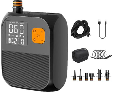 25 PSI Pompa Elettrica per SUP, Compressore Aria Portatile, 8000mAh Elettrico Gonfiatore SUP Batteria 12V DC Connessione, Aria Pompa per Tavole da Paddle, Kayak