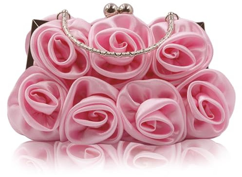 JAMBHALA Pochette da sera da donna, in raso, con motivo floreale, piccola borsa con tracolla rimovibile, per matrimoni, feste, balli studenteschi, Rosa, Small