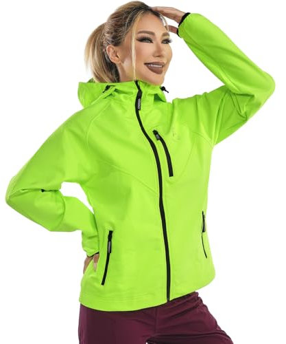 Wulibike Softshelljacke Damen Wasserdicht Fahrradjacke Fleece Laufjacke Atmungsaktive Funktionsjacke Winddicht Wanderjacke Mit Kapuze Warm Windbreaker A3=L Grün