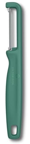 Victorinox Sparschäler Iota, Schäler für Gemüse, Obst, Zackenschliff, Zweischneidig, Extra Scharf, Swiss Made, grün