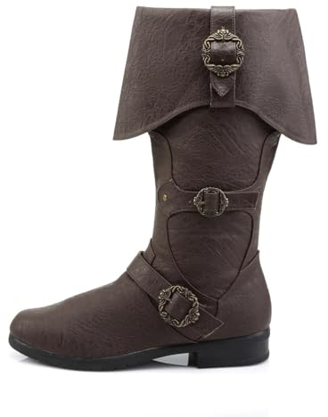 VAVENI Stivali pirata in pelle PU retrò da uomo, stivali cowboy occidentali, stivali in pelle medievale, 38-47(Marrone scuro,38)