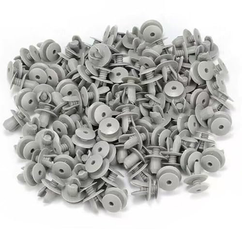 Okaywork 50 pcs remaches plastico T4 T5 coche grapas coche Juego de clips de fijación para coche grapas coche paneles de puerta de revestimiento de puerta y clips de plástico universales gris