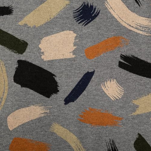 SCHÖNER LEBEN. Sweatstoff Meterware Soft Sweat Melange Pinselstriche grau 1,48m Breit