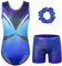 ZNYUNE Mädchen Turnanzug mit hose Haarband Set gymnastikanzug Kinder Shorts trikot turnen Ärmellos/Langarm Kleidung klassisch Turnbody B381 BlackBlue 10A
