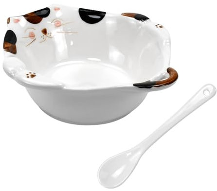 GZCZCC Bol à Céréales Céramique Bols Petit Déjeuner Bol Petit Dejeuner Mignon Bols à Dessert Bol En Céramique Bol Mignon Chat Avec Un Scoop Pour Salade Riz Ramen