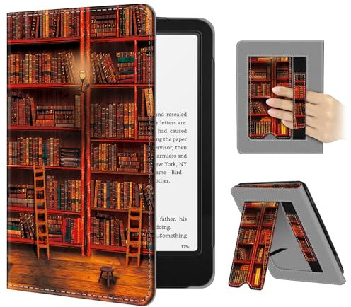 FINTIE Étui pour 7 Kindle Paperwhite (12e Génération, 2024) et Kindle Colorsoft (1re Génération, 2025/2024), Coque avec Béquille, Compartiment pour Cartes et Dragonne, Bibliothèque