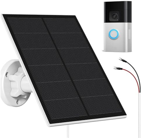 5W Solar Panel Charger Compatible with Ring Video Doorbell 3/3 Plus /4 Battery, Battery Video Doorbell Plus, IP65 Waterproof, 360° Adjustable Mount,10ft Charging Cable,