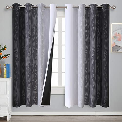 VEHEDE Ombre Farbverlauf Schwarz und Weiß Verdunklungsvorhänge Gardinen mit Ösen Wohnzimmer 183 cm Hoch, Vorhänge Blickdicht Dicke Thermogardine Kälteschutz warm Hitzeschutz, H 183 x B 132 cm, 2er Set