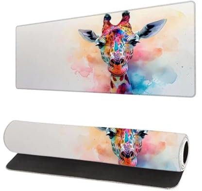 Grand Tapis de Souris XXL 1200x600x3mm, Tapis de Souris Gamer Simple avec Surface en Antidérapant Résistant à l'eau Tapis de Bureau Mouse Pad Girafe, sous Main Souris à Bords Cousus pour Bureau I-2