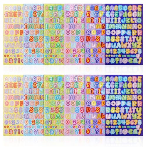 996 Stück Buchstaben Aufkleber, 12 Blatt Bunte Selbstklebende Buchstabenaufkleber, Buchstaben Sticker für Scrapbooking, Scrapbook Alphabet für Tassen Geschenke Box Karte Flasche Tastaturen
